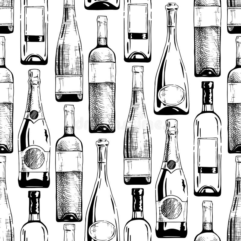 Modelo con las botellas del vino y del champán ilustración del vector Modelo con las botellas del vino y del champán ilustración del vector