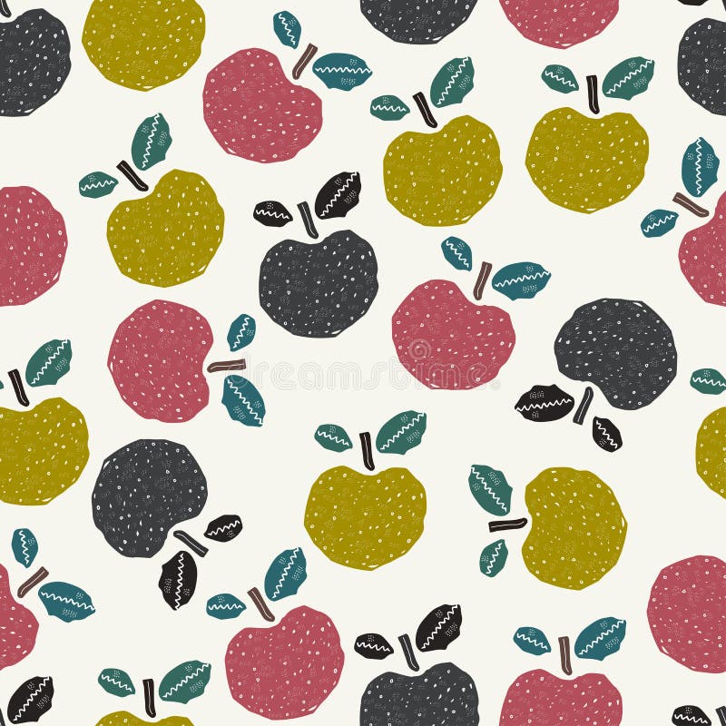 Modelo con las manzanas Frutas drenadas mano Diseño escandinavo del estilo Arte abstracto decorativo ilustración del vector Modelo con las manzanas Frutas drenadas mano Diseño escandinavo del estilo Arte abstracto decorativo ilustración del vector