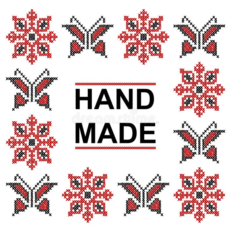Modelo cruzado hecho a mano de la puntada con los elementos del bordado popular stock de ilustración Modelo cruzado hecho a mano de la puntada con los elementos del bordado popular stock de ilustración