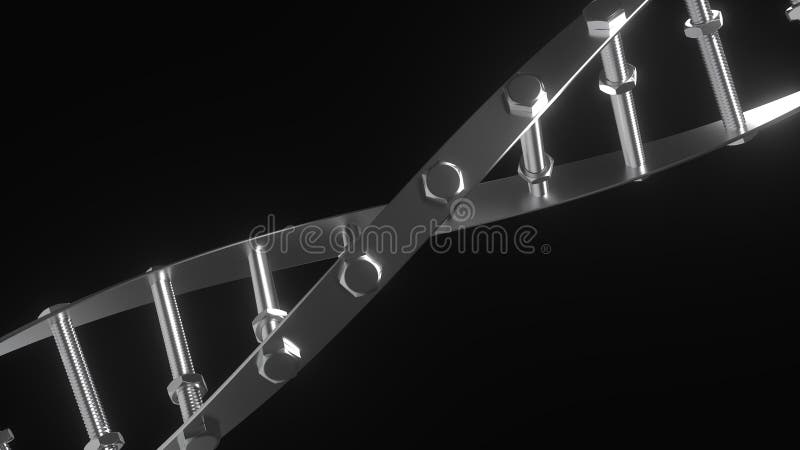 Modelo da molécula do ADN feito dos parafusos e das porcas rendi?? o 3d ilustração do vetor
