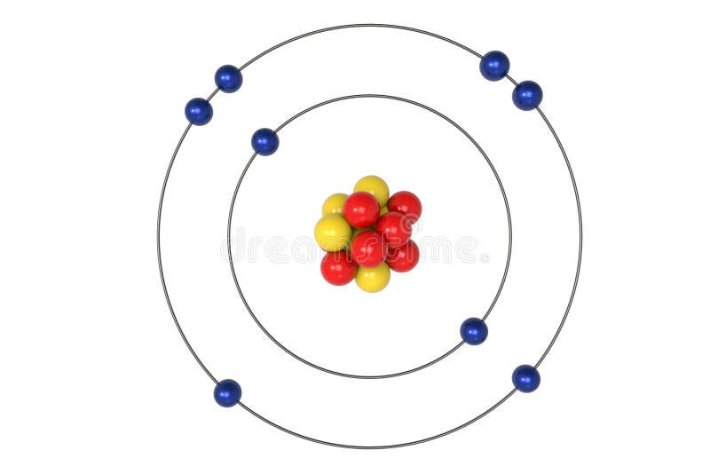 Modelo de Atom Bohr do oxigênio com protão, nêutron e elétron