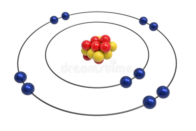 Modelo De Bohr Del átomo De Neón Con El Protón, El Neutrón Y El Electrón  Stock de ilustración - Ilustración de bohr, experimento: 111148519