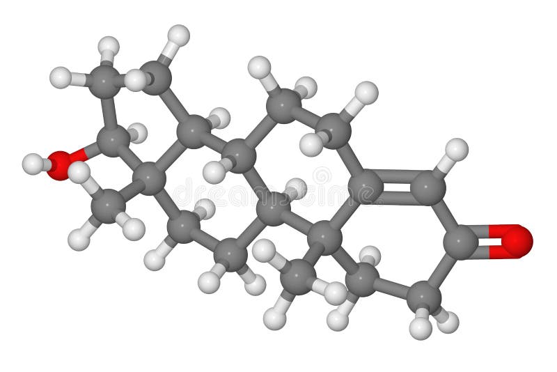 Modelo de bola y de palillo de la molécula de la testosterona
