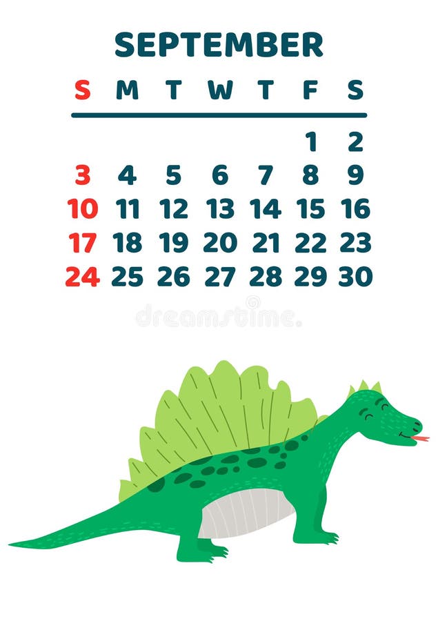 Calendário bonito dos dinossauros dos desenhos