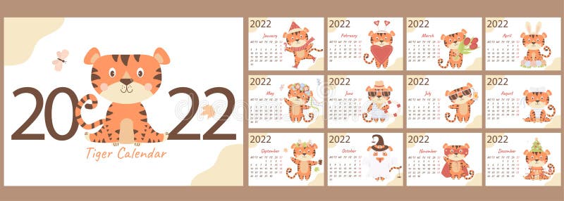 Página do calendário para outubro de 2022. tigre bonito dos