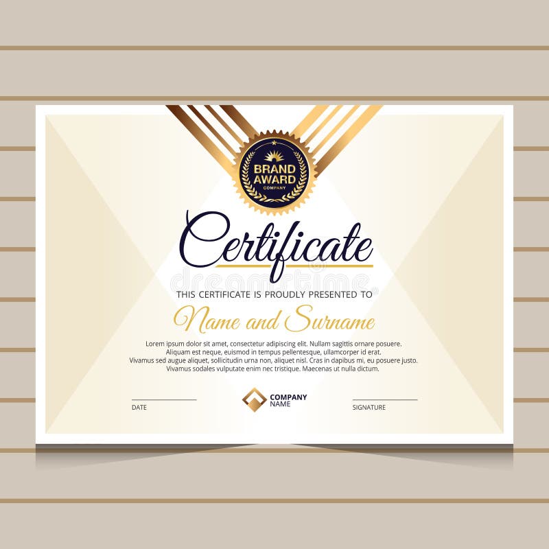 Modelo De Certificado De Diploma Elegante En Azul Y Oro Ilustración Del