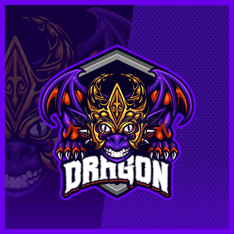 Modelo de logotipo para jogos de mascote dragão amarelo bebê para esports  streamer facebook