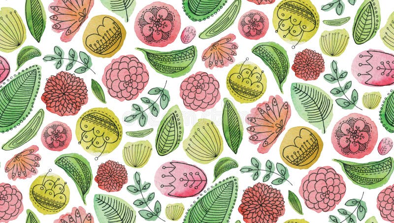 Modelo de flores abstracto de la historieta de la acuarela ilustración del vector
