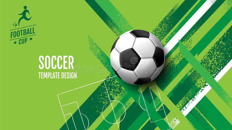 maquete de jogo de futebol e futebol modelo de banner de vetor 3d