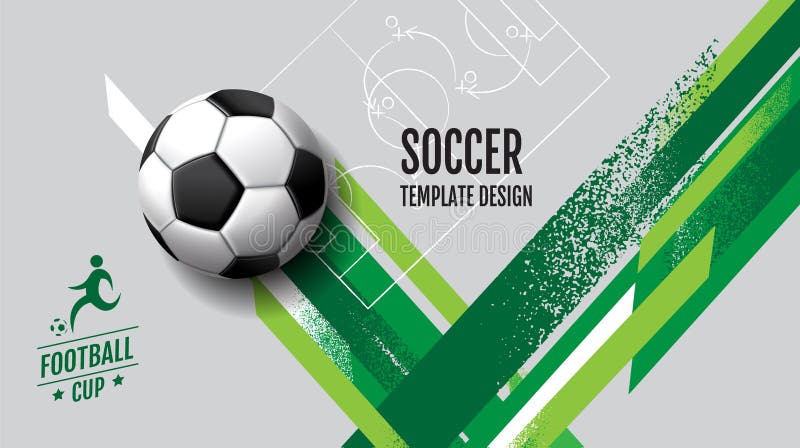 maquete de jogo de futebol e futebol modelo de banner de vetor 3d