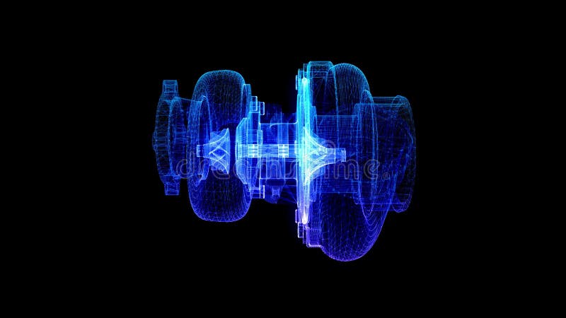 Modelo de linha poligonal de turbocompressor 3d. turbina em linhas de movimento e ligada à forma. visualização de tecnologia digit