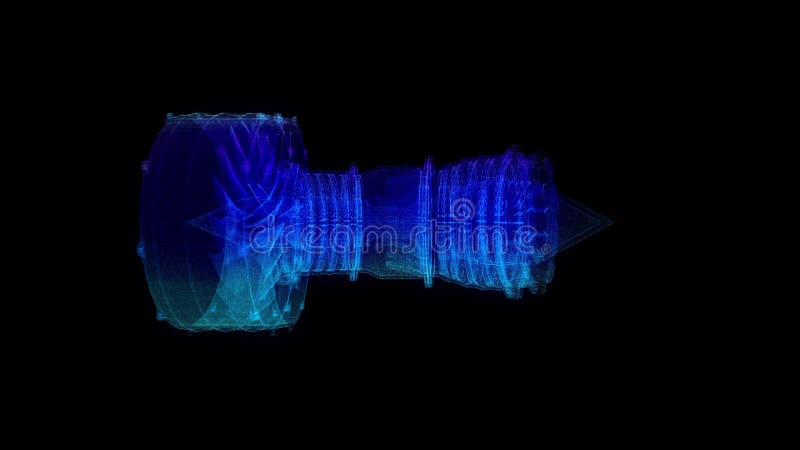 Modelo de linha poligonal de turbocompressor 3d. turbina em linhas de movimento e ligada à forma. visualização de tecnologia digit