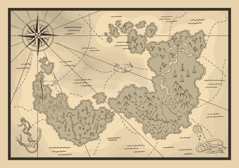 Mapa do tesouro antigo modelo de mapa da ilha dos desenhos