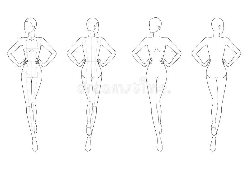 Modelo de moda do homem em poses diferentes 9 tamanho da cabeça para  desenho técnico