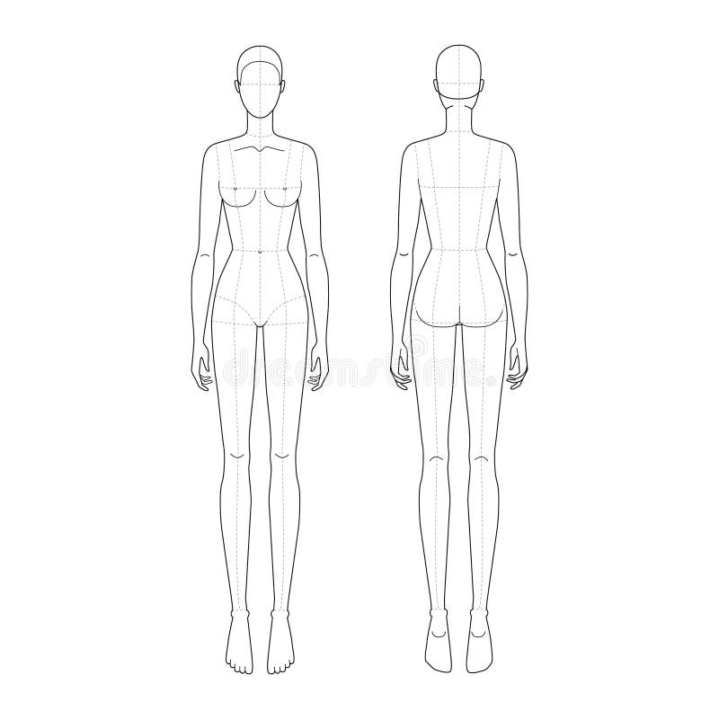 Modelo de moda de mulheres em poses diferentes 9 tamanho de cabeça para  desenho técnico