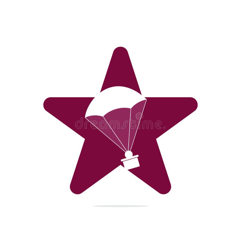 Modelo de vetor de forma de estrela de entrega de presente de paraquedas ilustração stock