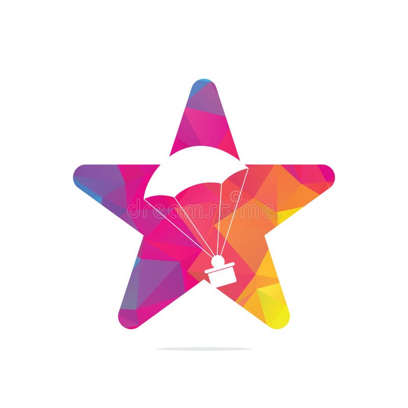 Modelo de vetor de forma de estrela de entrega de presente de paraquedas ilustração do vetor