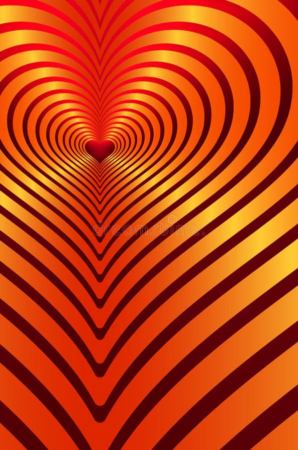 Modelo del corazón, reflexión del corazón, pendiente colorida del corazón, roja y anaranjada, tema del amor