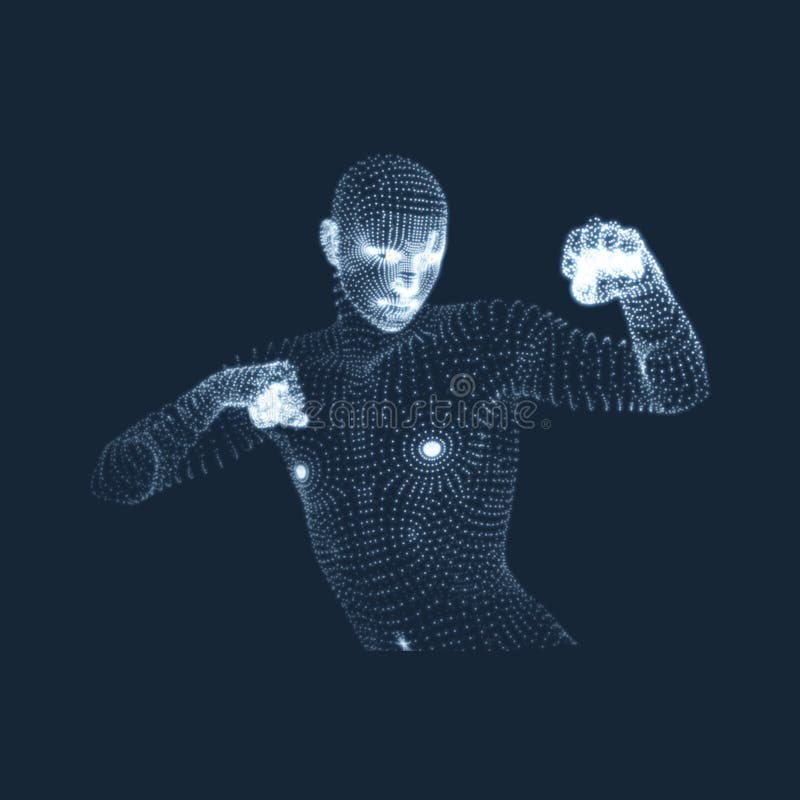 3D Human Body Model. Sport, Training and Martial Arts Concept. Design Element. Sport Symbol. Vector Graphics Composed of Particles. 3D Human Body Model. Sport, Training and Martial Arts Concept. Design Element. Sport Symbol. Vector Graphics Composed of Particles.