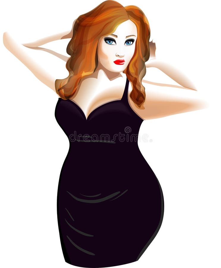 Modelo del tamaño extra grande en vestido negro ilustración del vector Modelo del tamaño extra grande en vestido negro ilustración del vector