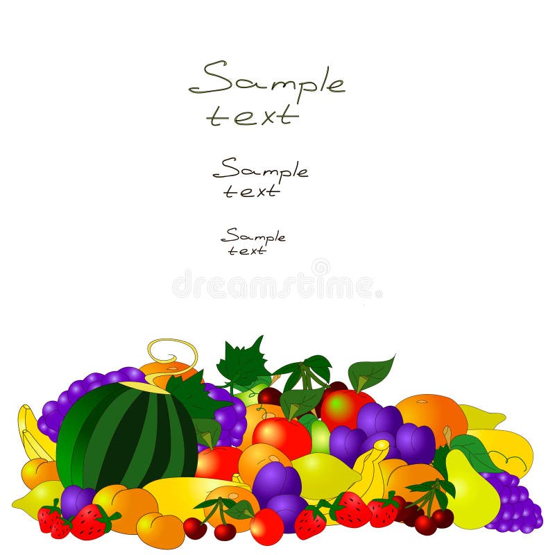 Modelo del verano con las frutas en el fondo blanco stock de ilustración Modelo del verano con las frutas en el fondo blanco stock de ilustración