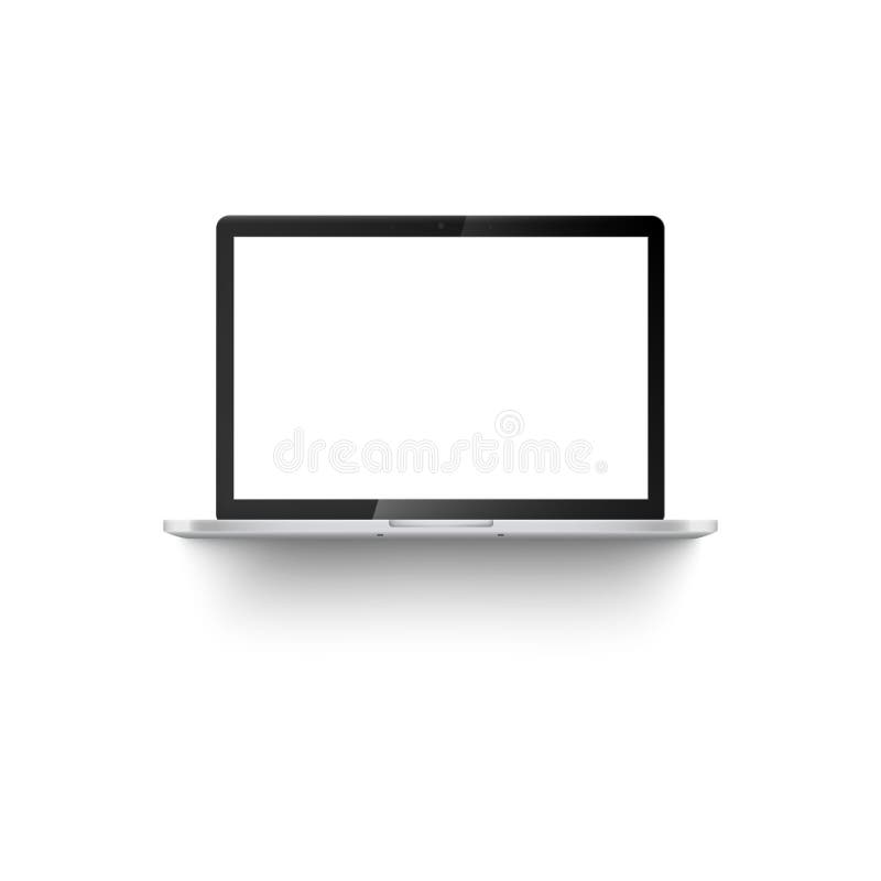Modelo do portátil aberto da vista dianteira com estilo realístico branco da tela vazia ilustração royalty free Modelo do portátil aberto da vista dianteira com estilo realístico branco da tela vazia ilustração royalty free