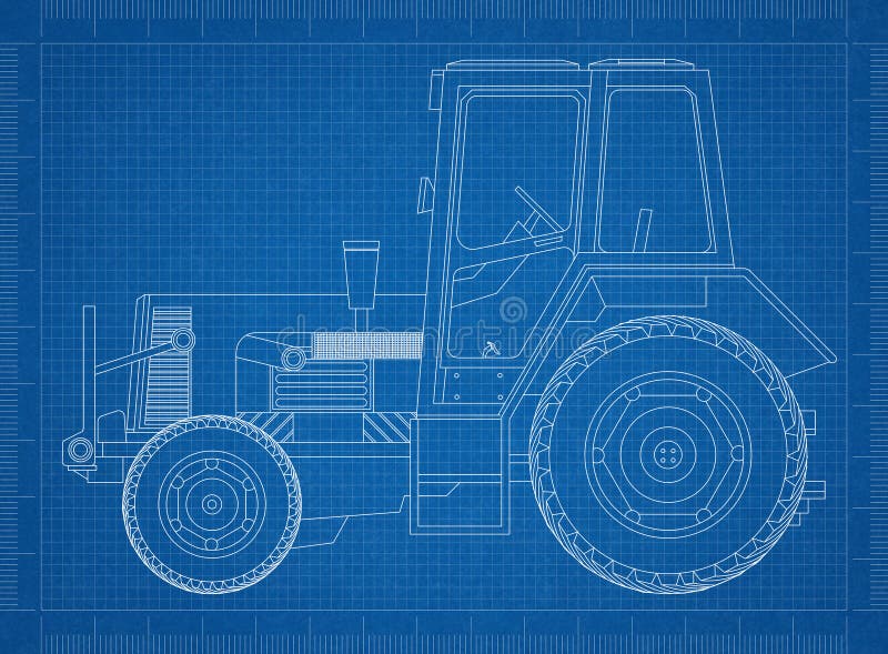 Trator agrícola em vistas., - Detalhes do Bloco DWG