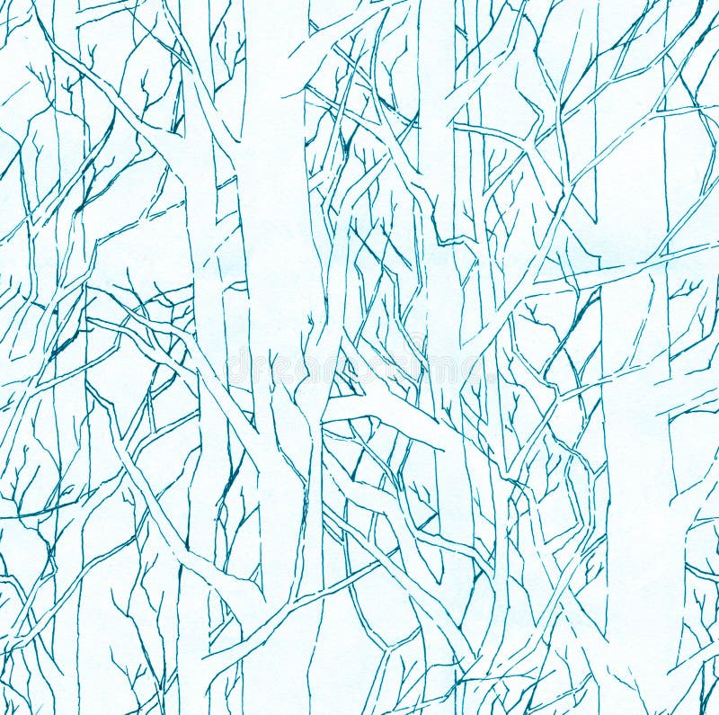 Modelo elegante inconsútil con el ejemplo infinito del bosque sin fin exhausto de la mano con sombrear azul stock de ilustración