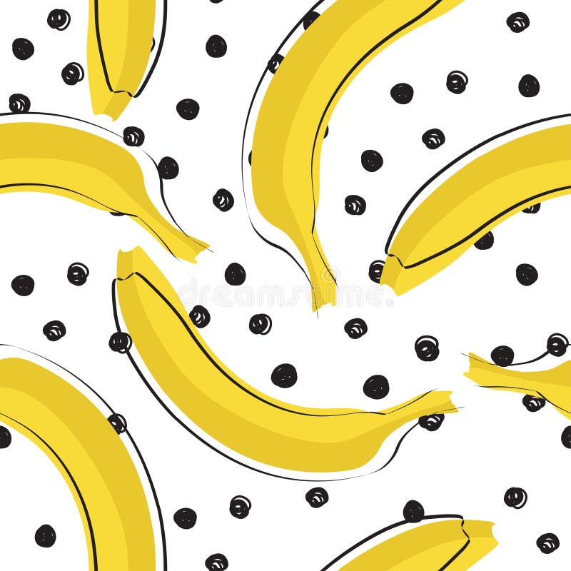Modelo elegante inconsútil con los plátanos amarillos frescos en fondo del lunar en estilo plano Los plátanos modelan para el pañ libre illustration