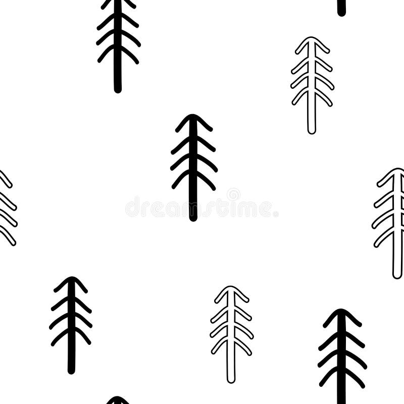 Modelo elegante inconsútil con los árboles de pino coníferos Ejemplo del vector, blanco y negro libre illustration