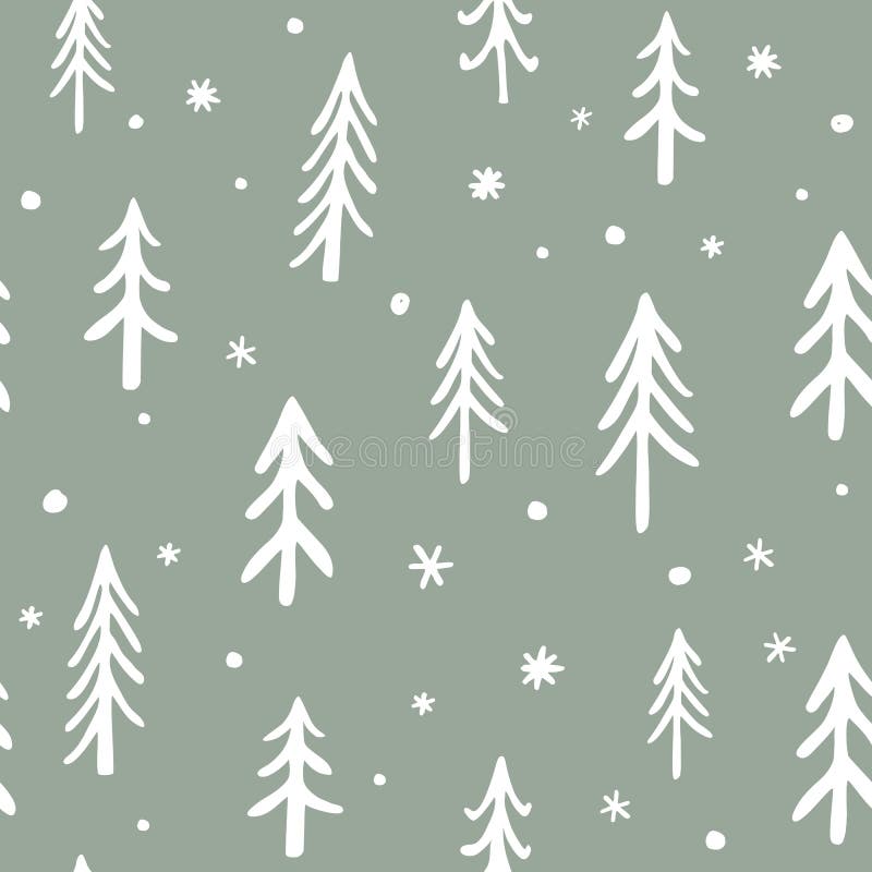 Modelo elegante inconsútil con los árboles de pino exhaustos del garabato de la mano linda Ejemplo del esquema del vector, blanco ilustración del vector