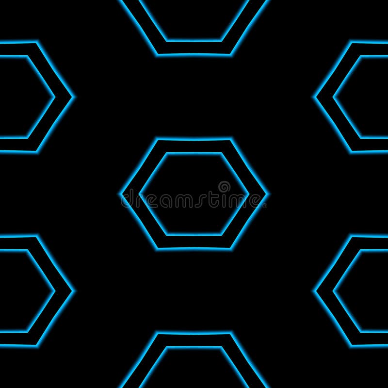 Modelo hexagonal azul abstracto inconsútil en fondo negro stock de ilustración Modelo hexagonal azul abstracto inconsútil en fondo negro stock de ilustración