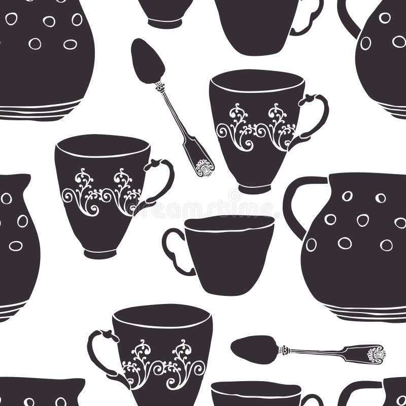 Tazas De Café Con Dibujos a Mano Vintage Sobre Fondo Blanco Stock de  ilustración - Ilustración de fondo, desayuno: 203092978
