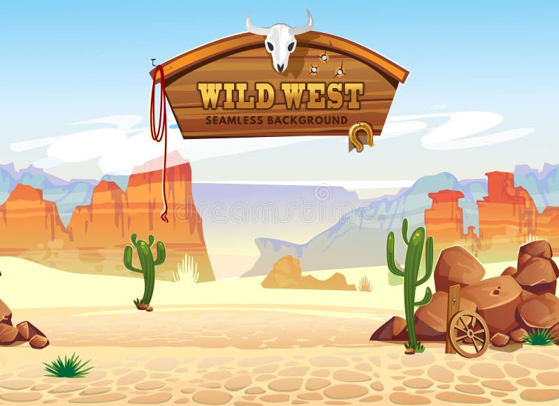 Modelo Inconsútil Del Oeste Salvaje Con Montañas Y Los Cactus Fondo Occidental Retro Para Los Juegos, El Los Carteles Ilustración del Vector - Ilustración de vaquero, cubo:
