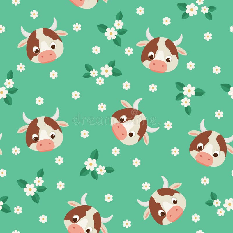 Modelo Inconsútil Verde De Las Vacas Y De Las Flores Ilustración del Vector  - Ilustración de producto, cara: 92715305