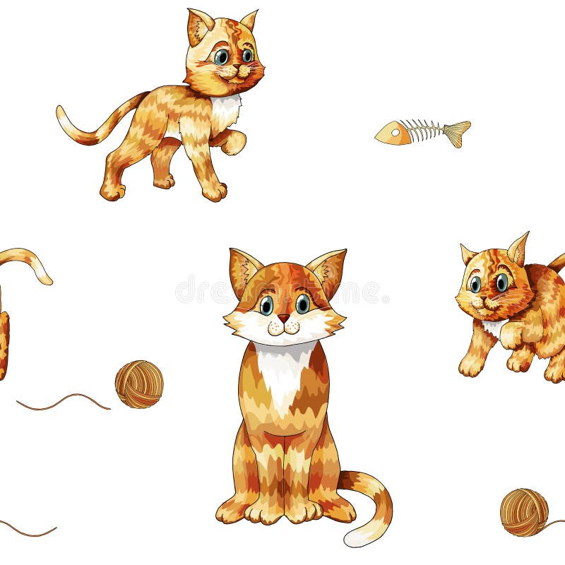 Modelo incons?til de los ni?os con los gatos coloridos que se sientan lindos Gatitos anaranjados del garabato stock de ilustración Modelo incons?til de los ni?os con los gatos coloridos que se sientan lindos Gatitos anaranjados del garabato stock de ilustración