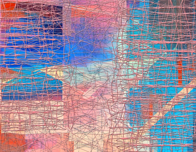 Modelo inconsútil abstracto con la línea caótica y diversos elementos de color stock de ilustración