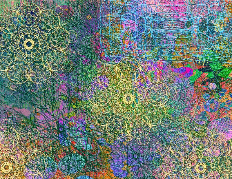 Modelo inconsútil abstracto con la línea caótica y diversos elementos de color ilustración del vector