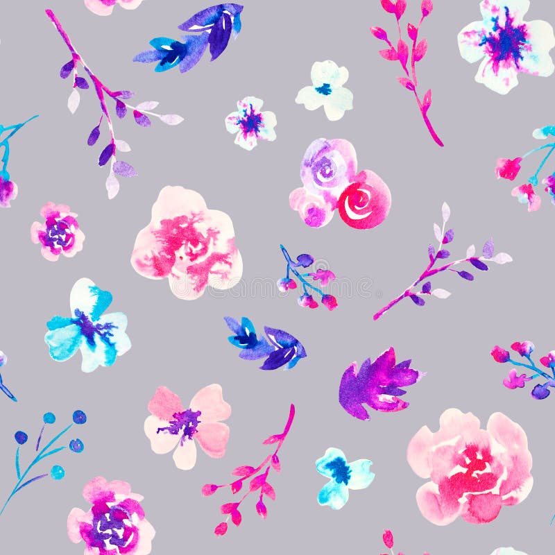 Modelo inconsútil brillante colorido dibujado mano floral de la acuarela ilustración del vector Modelo inconsútil brillante colorido dibujado mano floral de la acuarela ilustración del vector