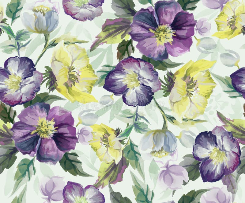 Modelo inconsútil colorido de flores watercolor stock de ilustración Modelo inconsútil colorido de flores watercolor stock de ilustración