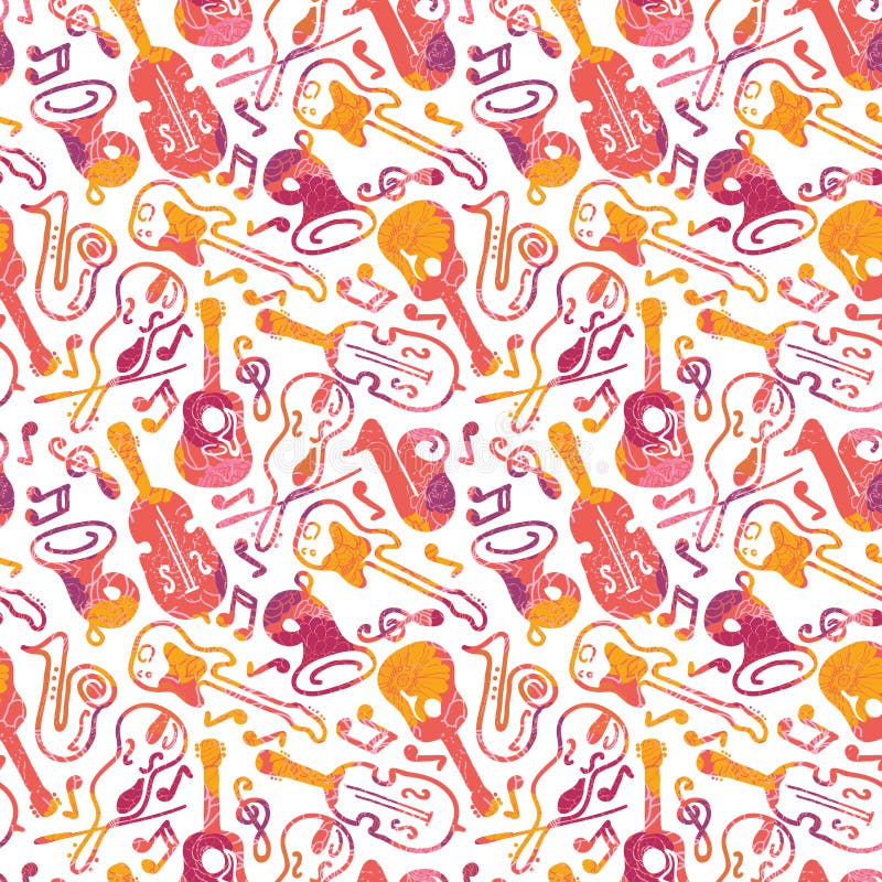 Modelo inconsútil colorido de los instrumentos musicales ilustración del vector Modelo inconsútil colorido de los instrumentos musicales ilustración del vector