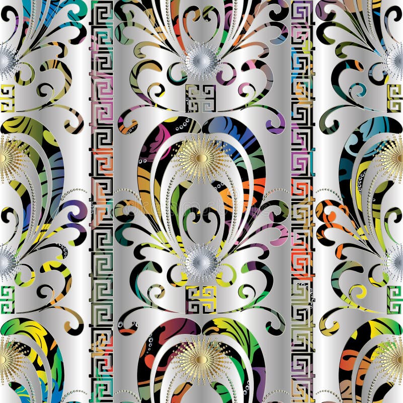 Modelo inconsútil colorido floral 3d Backgr de la plata del damasco del vector libre illustration Modelo inconsútil colorido floral 3d Backgr de la plata del damasco del vector libre illustration
