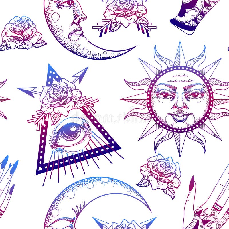 Modelo inconsútil con el ejemplo astronómico antiguo del sol, la luna libre illustration Modelo inconsútil con el ejemplo astronómico antiguo del sol, la luna libre illustration