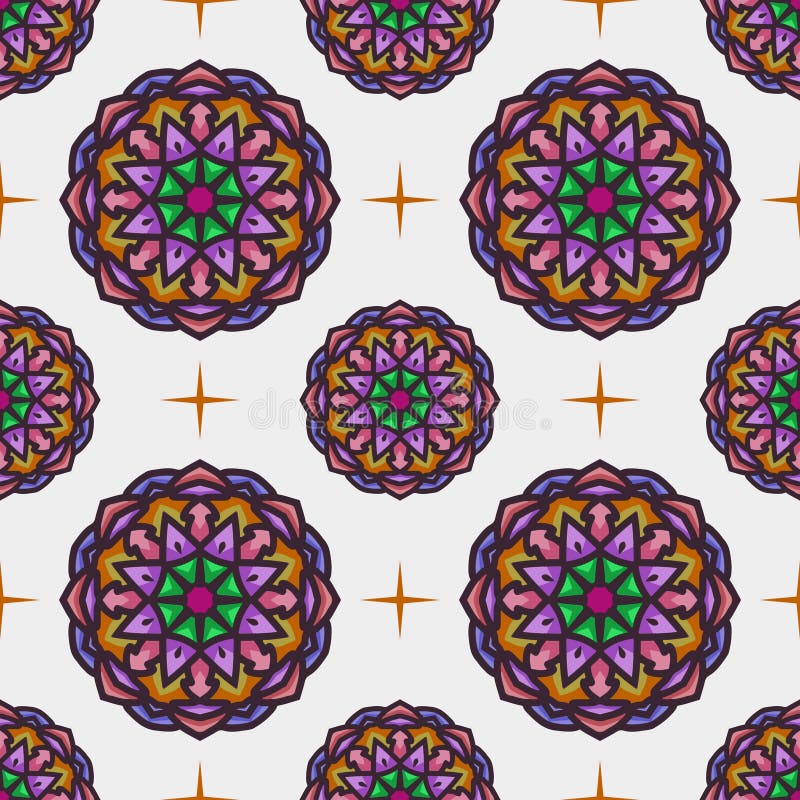 Modelo inconsútil con el ornamento étnico del arte de la mandala Fondo incons?til del modelo de la mandala Fondo floral del model stock de ilustración Modelo inconsútil con el ornamento étnico del arte de la mandala Fondo incons?til del modelo de la mandala Fondo floral del model stock de ilustración