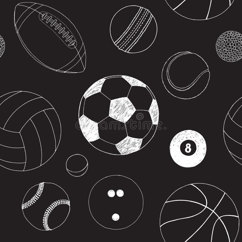 Modelo inconsútil con el sistema de bolas del deporte Bosquejo dibujado mano del vector Artículos blancos del deporte en fondo ne libre illustration Modelo inconsútil con el sistema de bolas del deporte Bosquejo dibujado mano del vector Artículos blancos del deporte en fondo ne libre illustration
