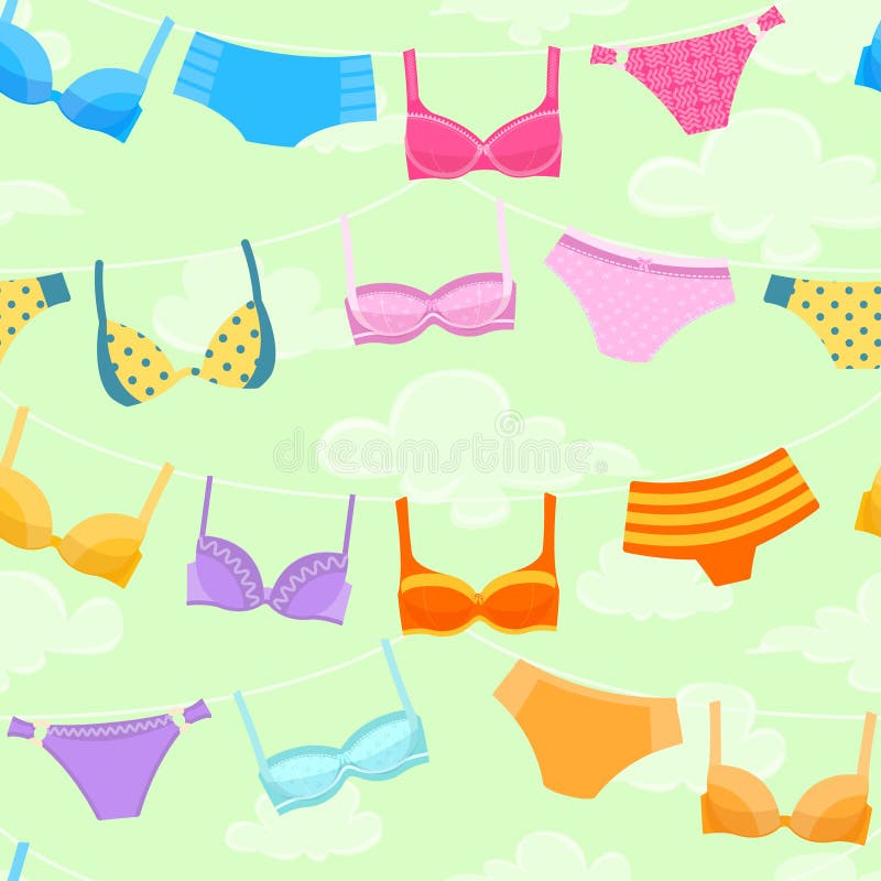 Modelo inconsútil con la ropa interior de las mujeres que cuelga en la cuerda libre illustration Modelo inconsútil con la ropa interior de las mujeres que cuelga en la cuerda libre illustration