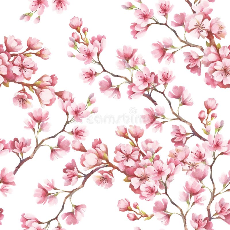 Modelo inconsútil con las flores de cerezo Ilustración de la acuarela