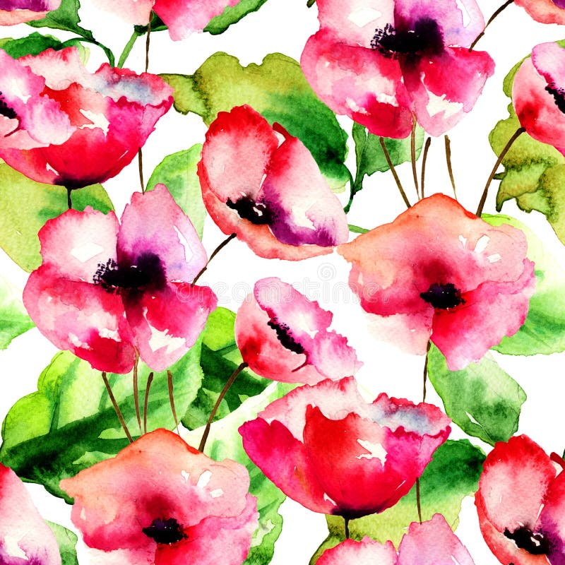 Modelo inconsútil con las flores rojas de la amapola stock de ilustración Modelo inconsútil con las flores rojas de la amapola stock de ilustración