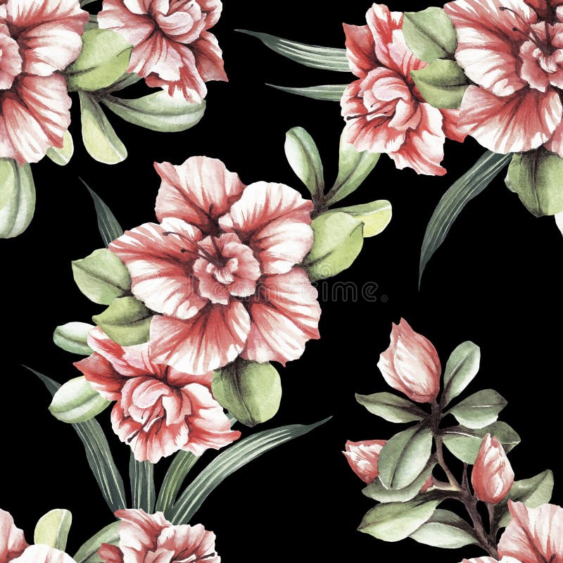 Modelo inconsútil con las flores tropicales Ilustración de la acuarela ilustración del vector Modelo inconsútil con las flores tropicales Ilustración de la acuarela ilustración del vector