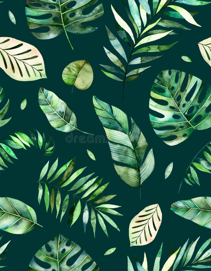 Modelo inconsútil con las hojas tropicales de la acuarela pintada a mano de alta calidad ilustración del vector Modelo inconsútil con las hojas tropicales de la acuarela pintada a mano de alta calidad ilustración del vector